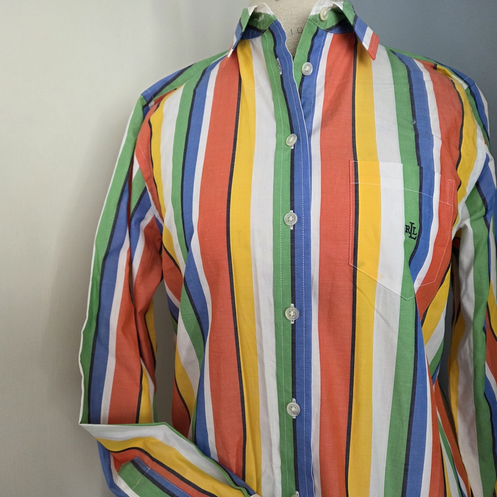Vtg & NWT! Lauren Ralph Lauren Multicolor Striped Button Down Shirt